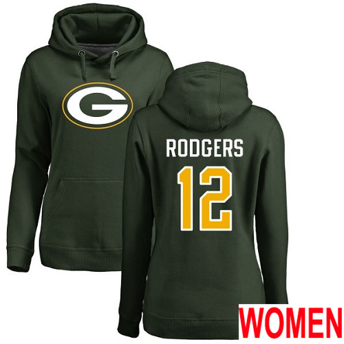 Green Bay Packers Green Women #12 Rodgers Aaron Name And Number Logo Nike NFL Pullover Hoodie